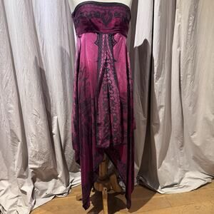 Vintage 90s Pure Silk Strapless Handkerchief Dress L